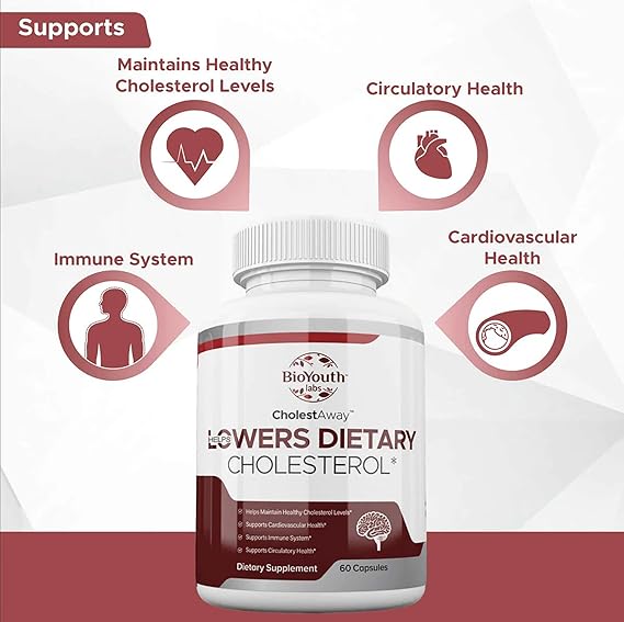 BioYouth Natural Cholesterol Lowering Support Supplement for Adults - Nutritious Blend of Garlic, Berberine, Coca Extract & Soy Lecithin - 60 Capsules