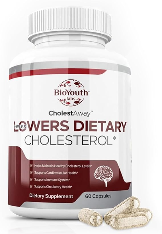 BioYouth  Natural Cholesterol Lowering Support Supplement for Adults - Nutritious Blend of Garlic, Berberine, Coca Extract & Soy Lecithin - 60 Capsules